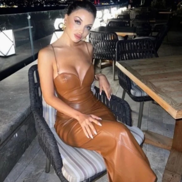 Zara Brown Faux Leather Dress - Picture 3 of 7